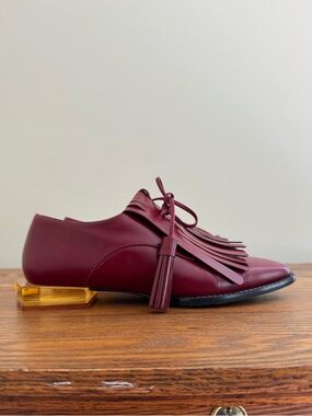 Paloma Barcelo Burgundy Fringe Tassel Loafers